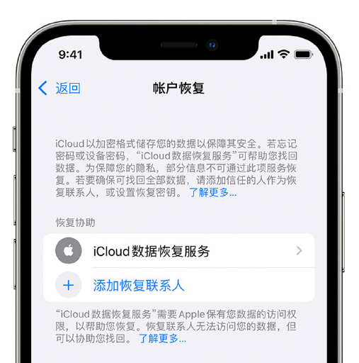 甘南苹果手机维修分享在 iPhone 上设置帐户恢复联系人的方法 